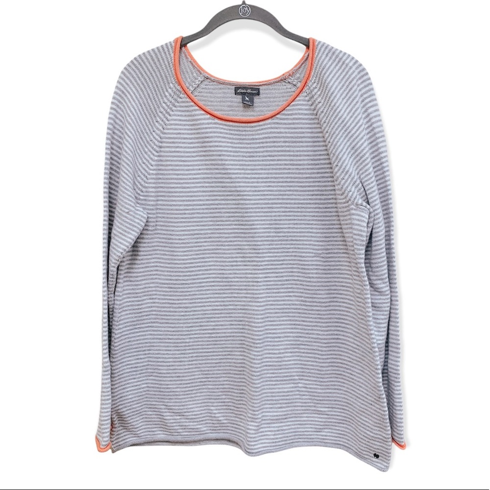 Rolled hem Eddie Bauer Womens Striped Crewneck Sweater